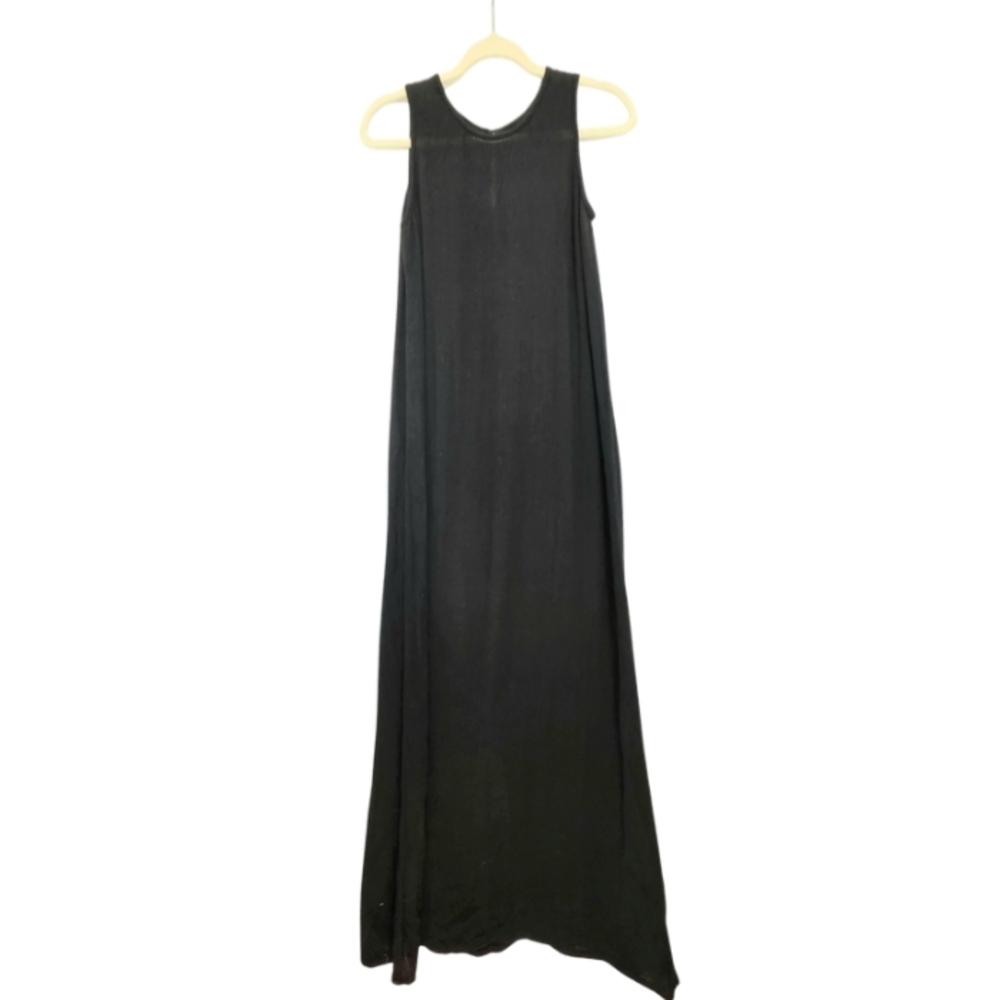 Eileen Fisher Black Goth Feminine Classy Textured Sleeveless Maxi Dress Size M